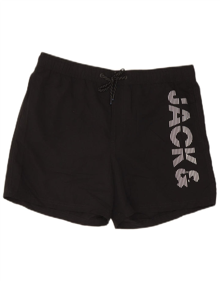 JACK & JONES Mens Graphic Swimming Shorts Large  Black Polyester