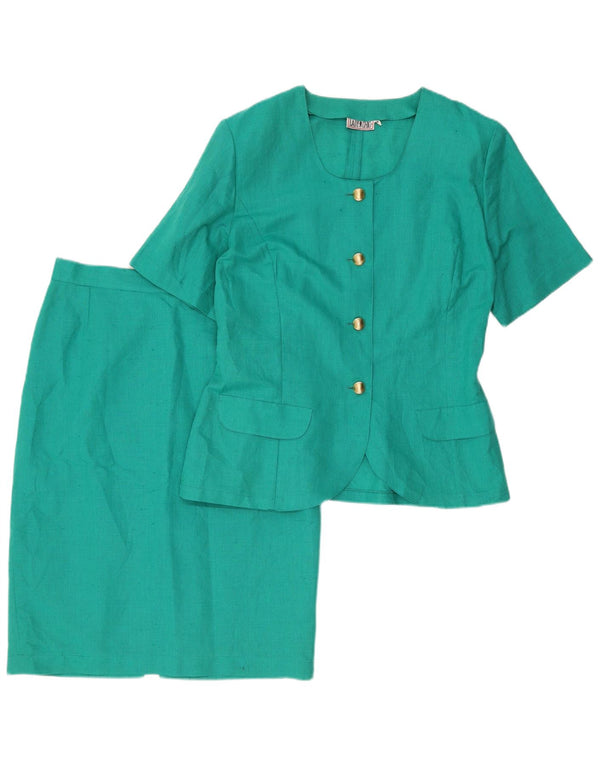 VINTAGE Womens 4 Button 2 Piece Skirt Set IT 48 XL W30 Green Linen