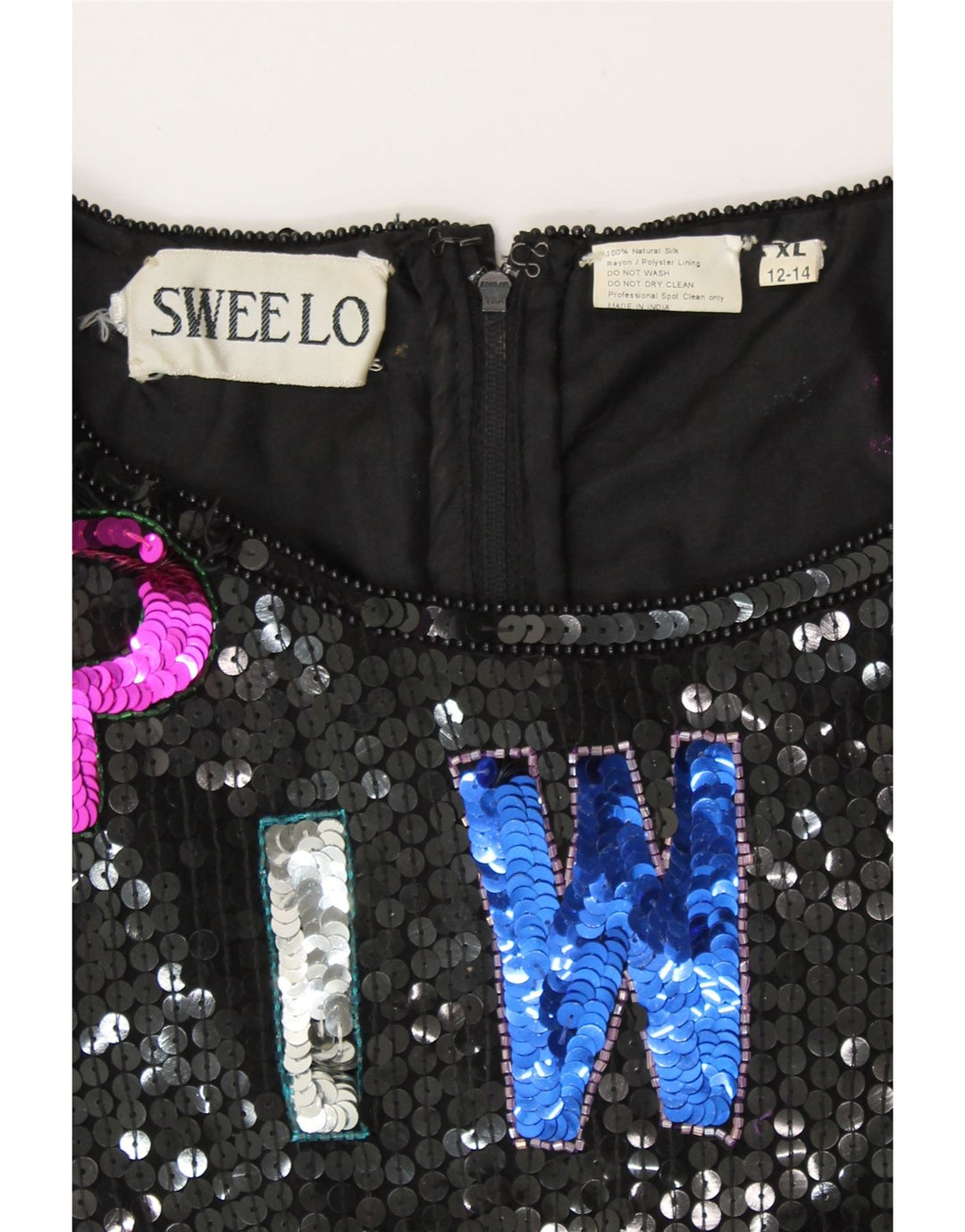 SWEELO Ženska grafička plašt haljina UK 18 XL crna svila