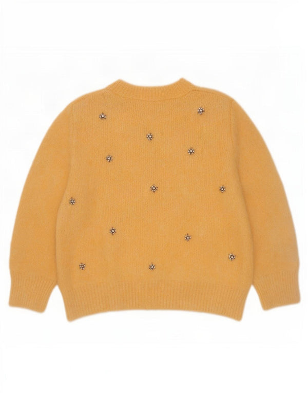 Zara Womens Crop Crew Neck Jumper Sweater UK 10 Small Yellow Floral