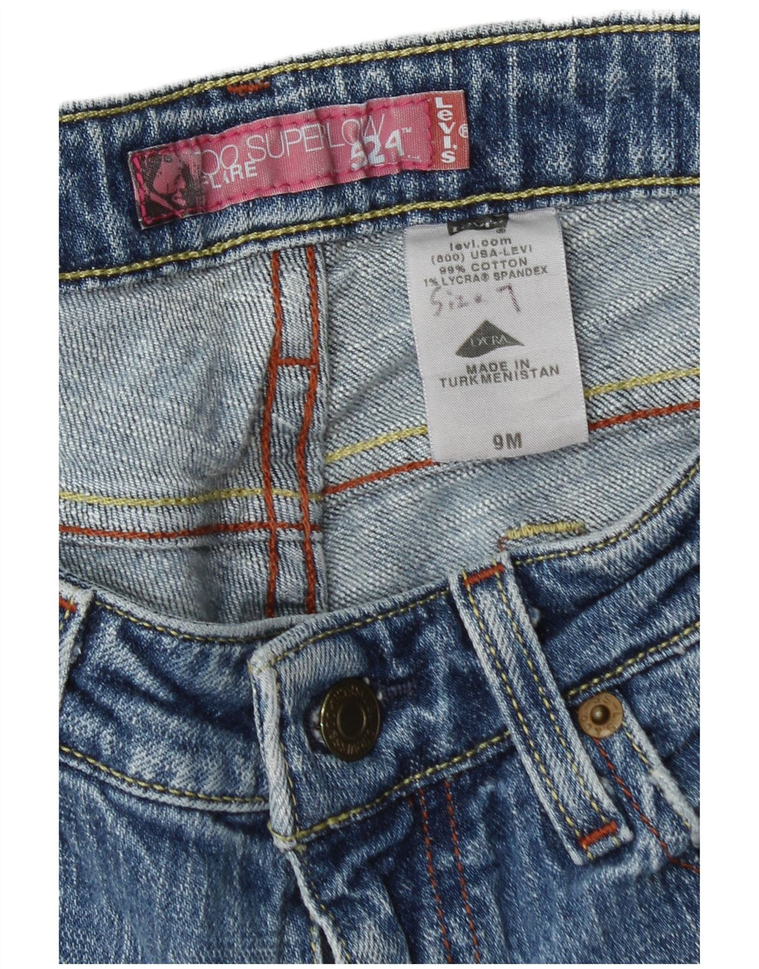 Levi's ženske 524 super niske lepršave traperice US 9 srednje W30 L31 plavi pamuk