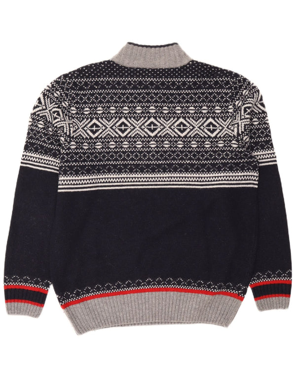 Vintage muški džemper s izrezom s patentnim zatvaračem XL tamnoplavi Fair Isle poliakril