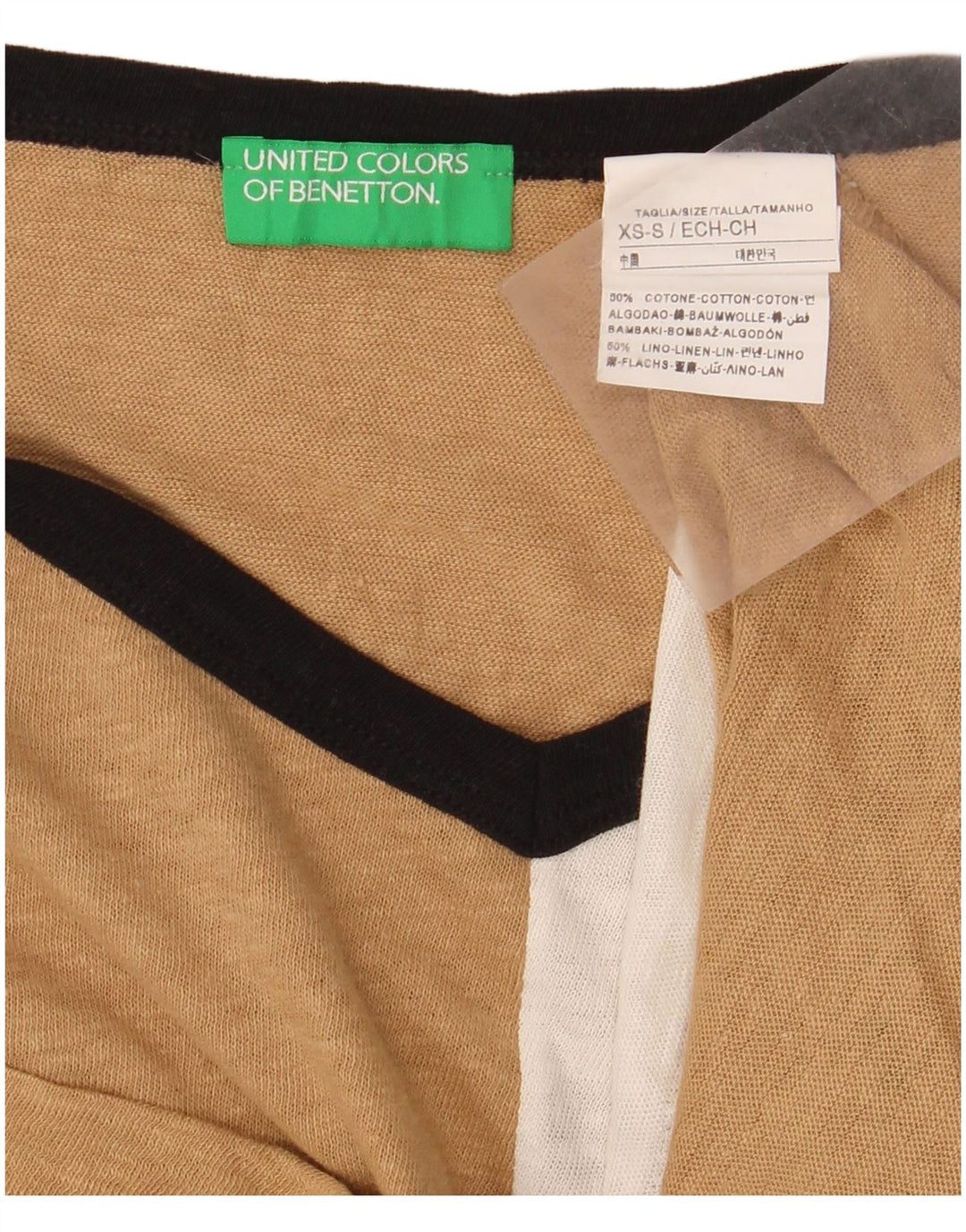BENETTON Ženska skraćena majica kratkih rukava UK 6 XS Beige Colourblock