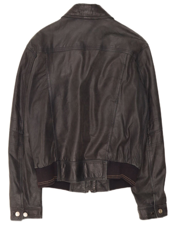 Conbipel Mens Bomber Leather Jacket IT 48 Medium Black Leather