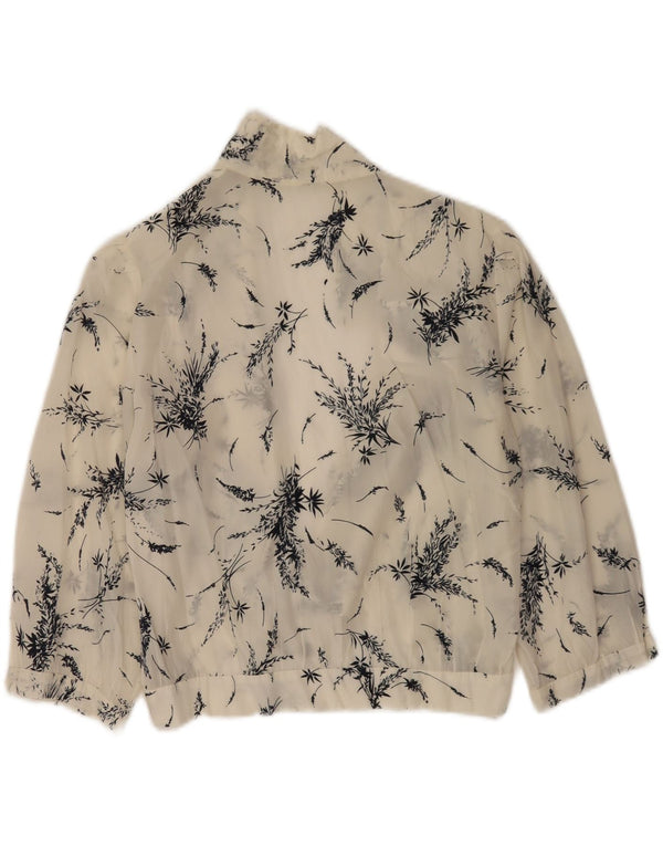 Vintage ženska kratko košulja bluza 3/4 rukava UK 14 Srednje bijela cvjetna