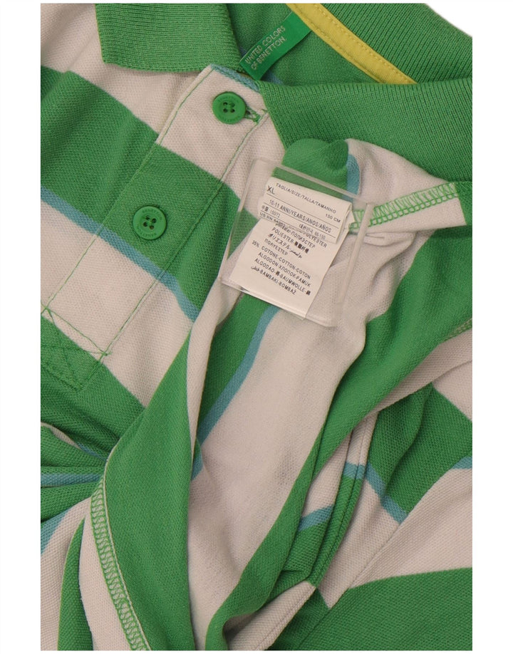BENETTON polo majica za dječake 10-11 godina XL zeleni prugasti poliester