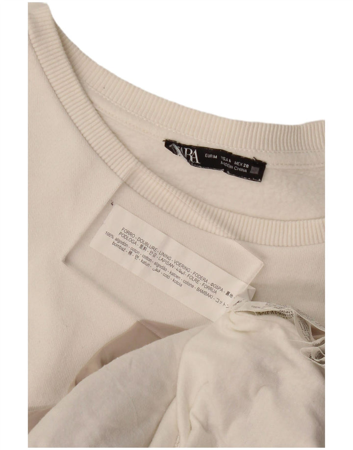 ZARA Ženska majica s kratkim rukavima UK 12 Pamuk srednje bijele boje