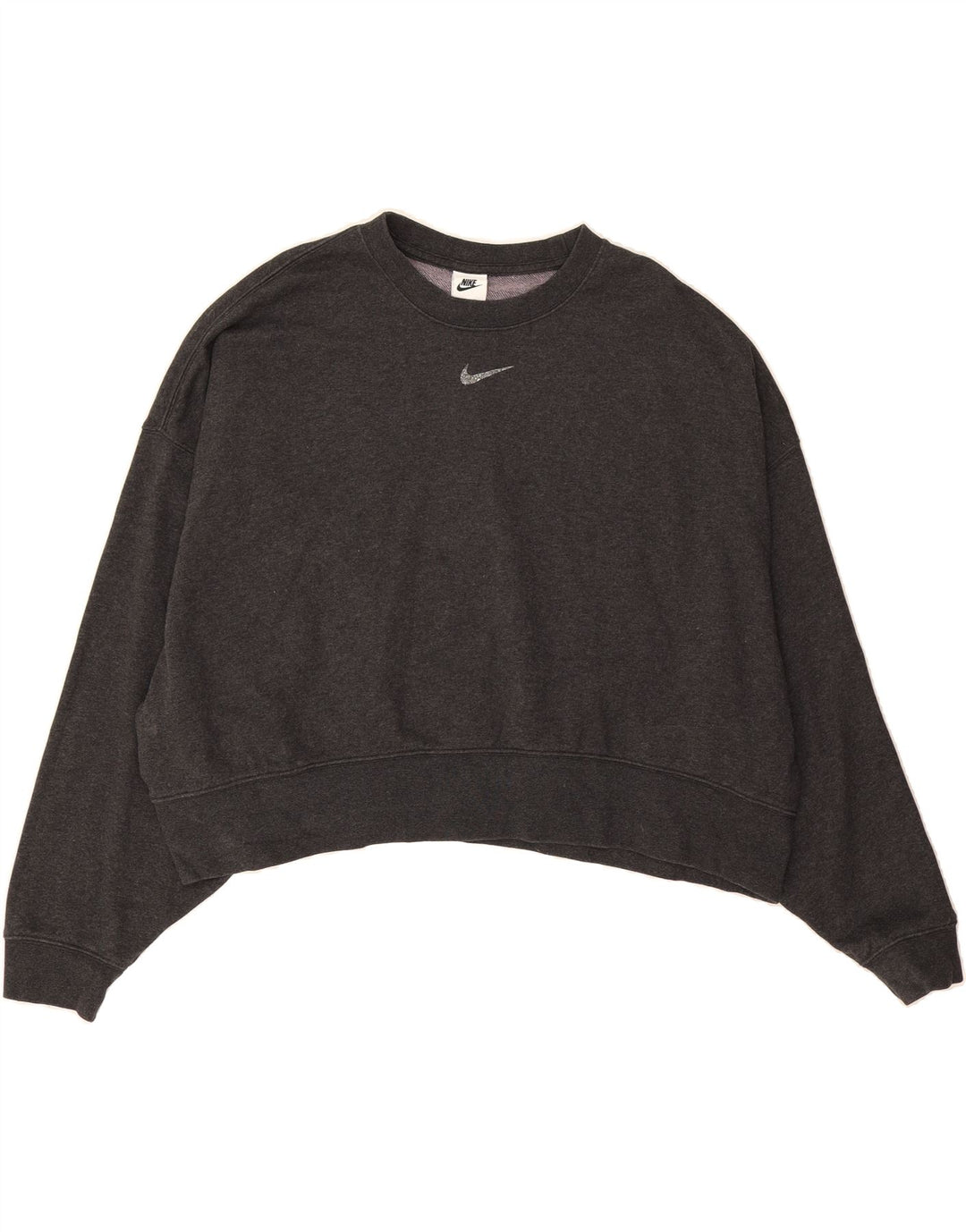 NIKE Womens Crop Oversized Sweatshirt Jumper UK 16 Large Grey Cotton Vintage Nike and Second-Hand Nike from Messina Hembry 