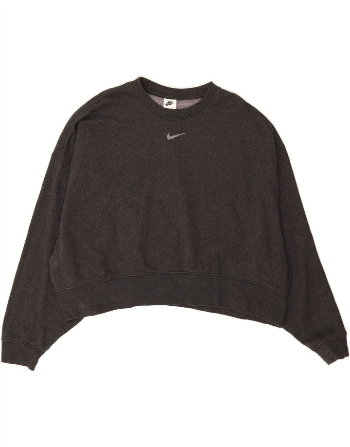 NIKE Womens Crop Oversized Sweatshirt Jumper UK 16 Large Grey Cotton Vintage Nike and Second-Hand Nike from Messina Hembry 