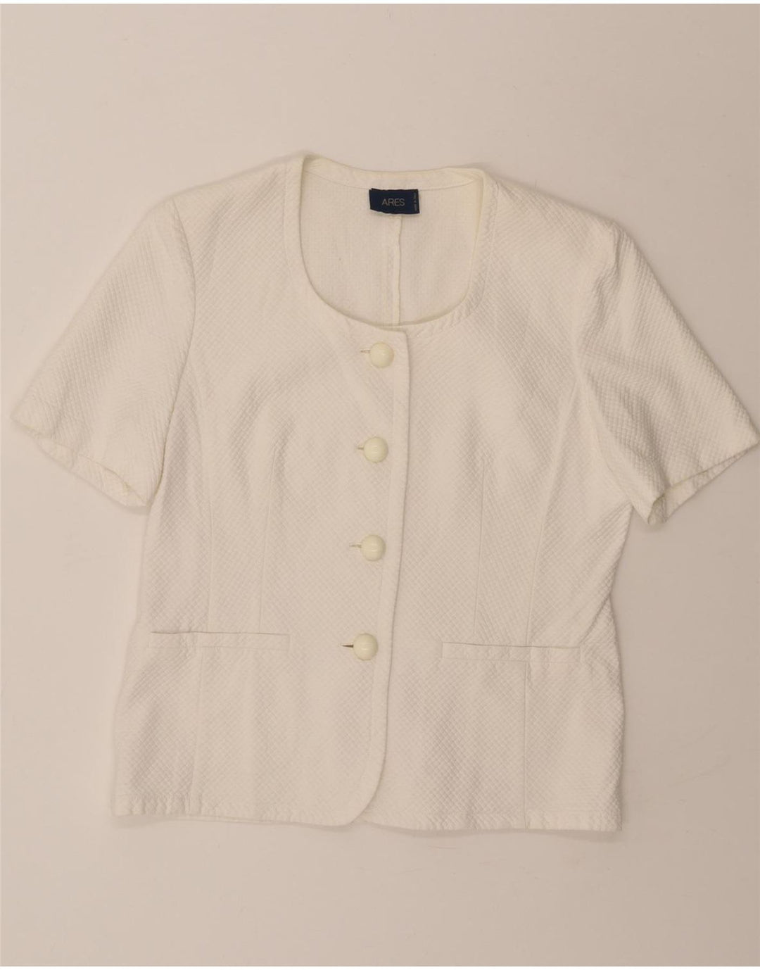 VINTAGE Womens Short Sleeve Cardigan Top UK 14 Medium White Vintage Vintage and Second-Hand Vintage from Messina Hembry 