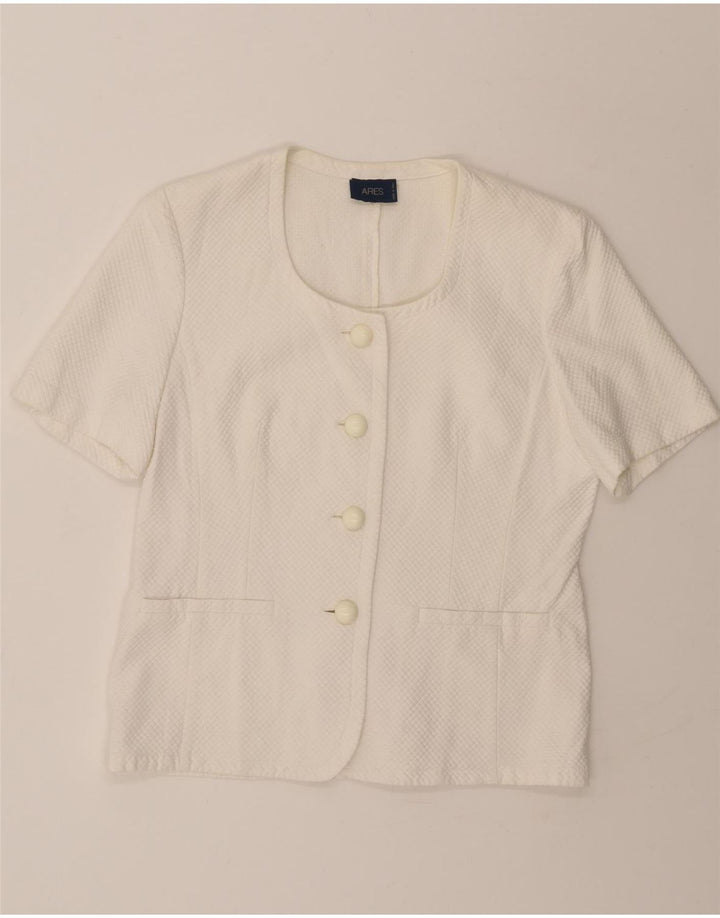VINTAGE Womens Short Sleeve Cardigan Top UK 14 Medium White Vintage Vintage and Second-Hand Vintage from Messina Hembry 
