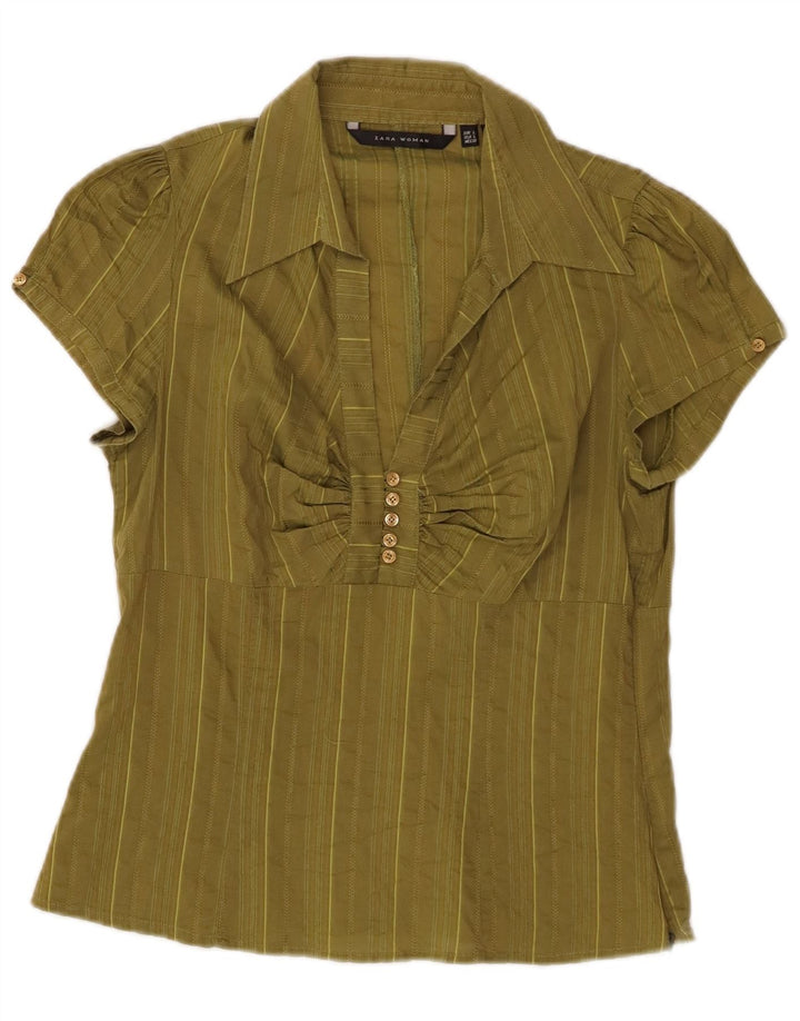 ZARA ženska pulover majica kratkih rukava UK 14 Veliki kaki prugasti pamuk