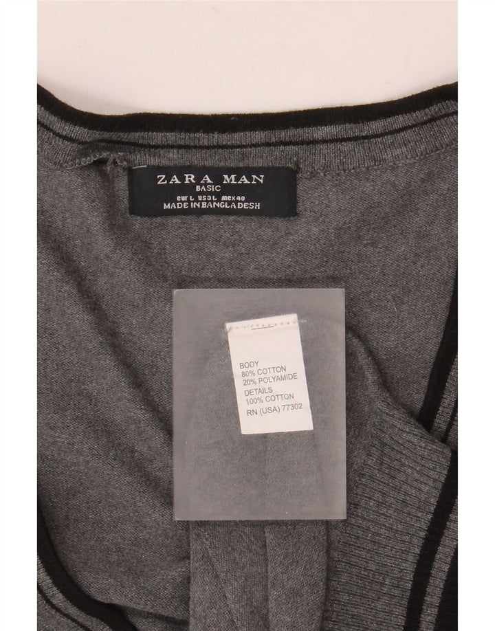 Zara muški kardigan pulover na velike sive pruge od pamuka