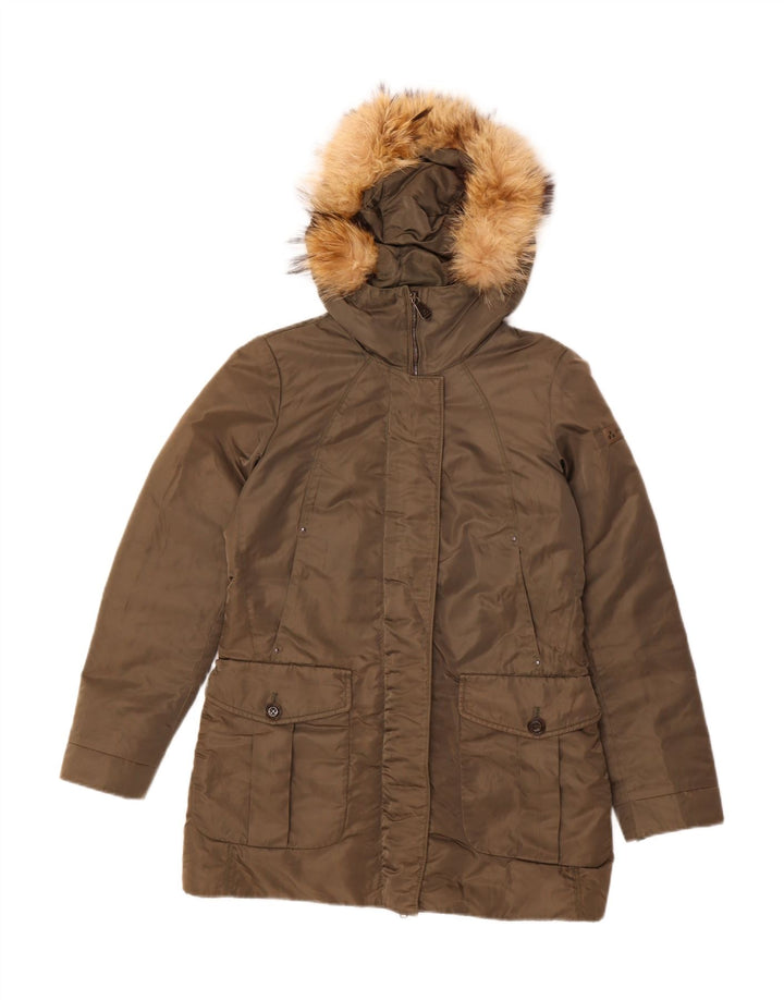 PEUTEREY Womens Hooded Padded Jacket IT 42 Medium Brown Vintage PEUTEREY and Second-Hand PEUTEREY from Messina Hembry 