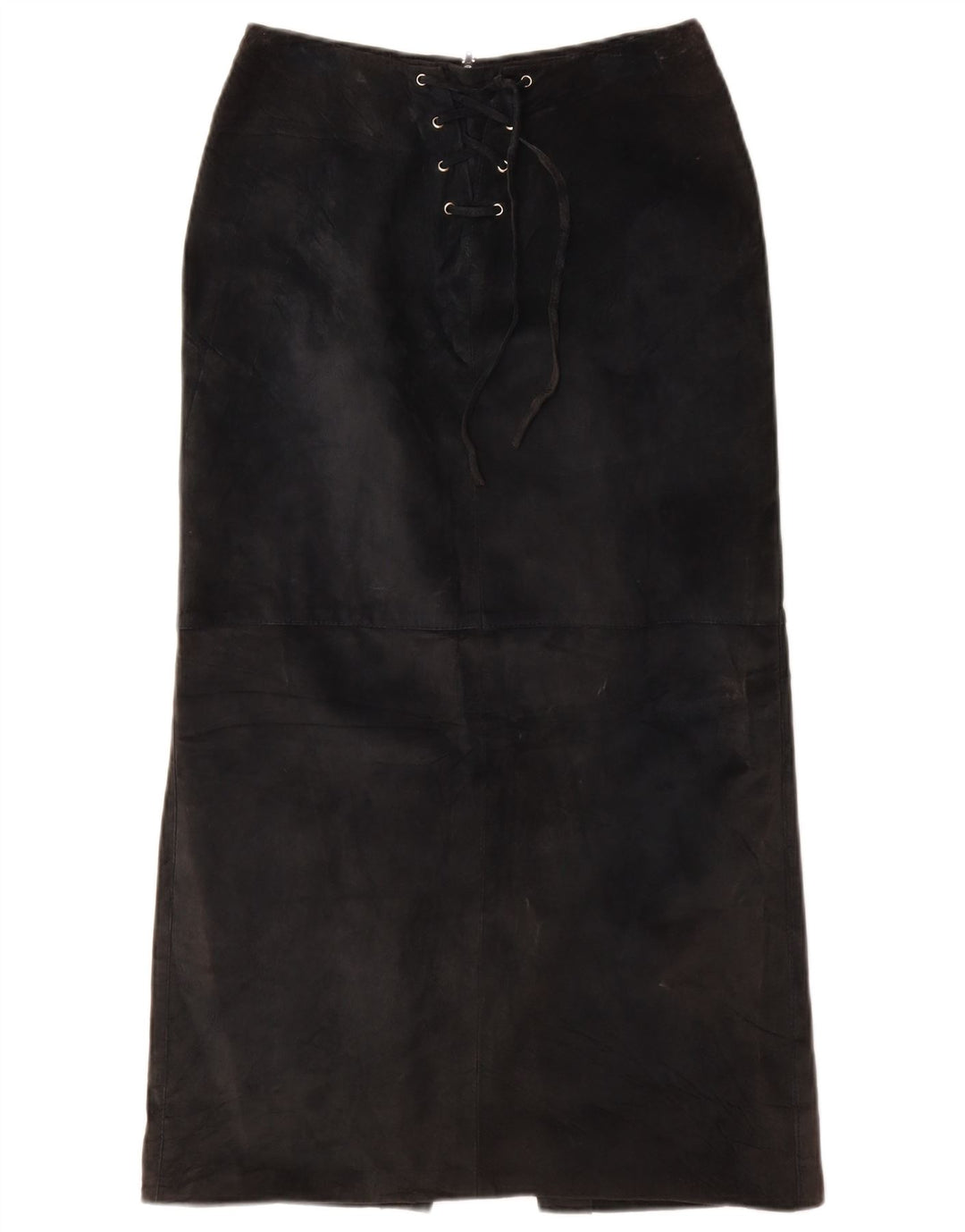 VINTAGE ženska maksi suknja od brušene kože UK 10 Mala W26 crna koža