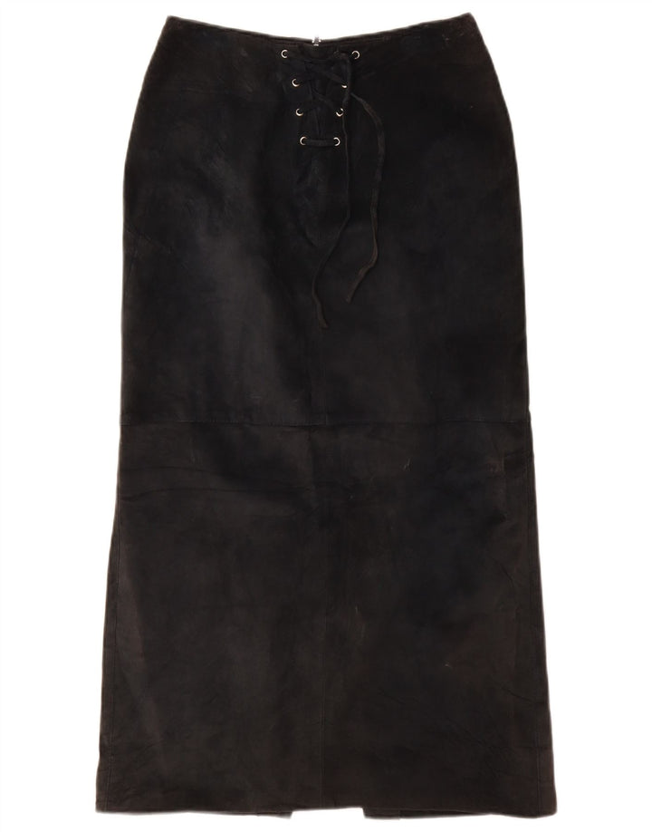 VINTAGE ženska maksi suknja od brušene kože UK 10 Mala W26 crna koža