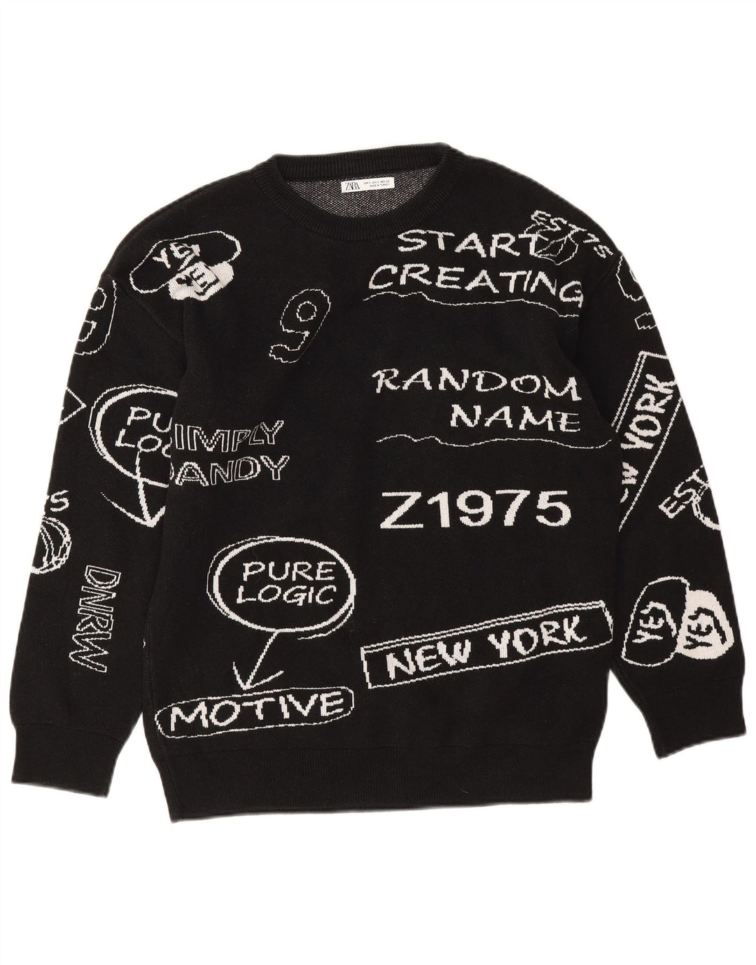 Zara ženski džemper velike veličine s grafičkim motivima UK 10 Mali crni pamuk