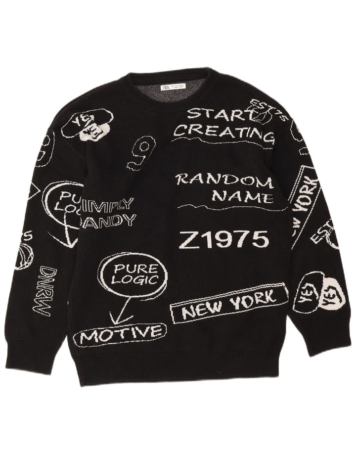 Zara ženski džemper velike veličine s grafičkim motivima UK 10 Mali crni pamuk