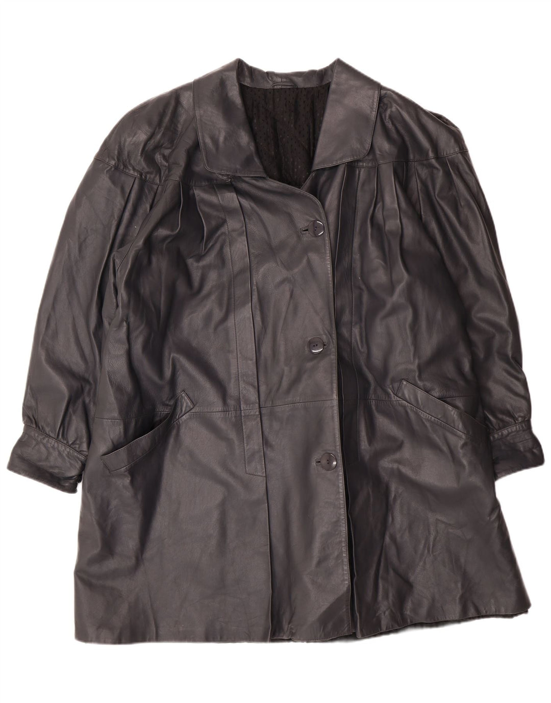 Vintage ženski preveliki kožni kaput IT 44 srednje crne kožne klasike