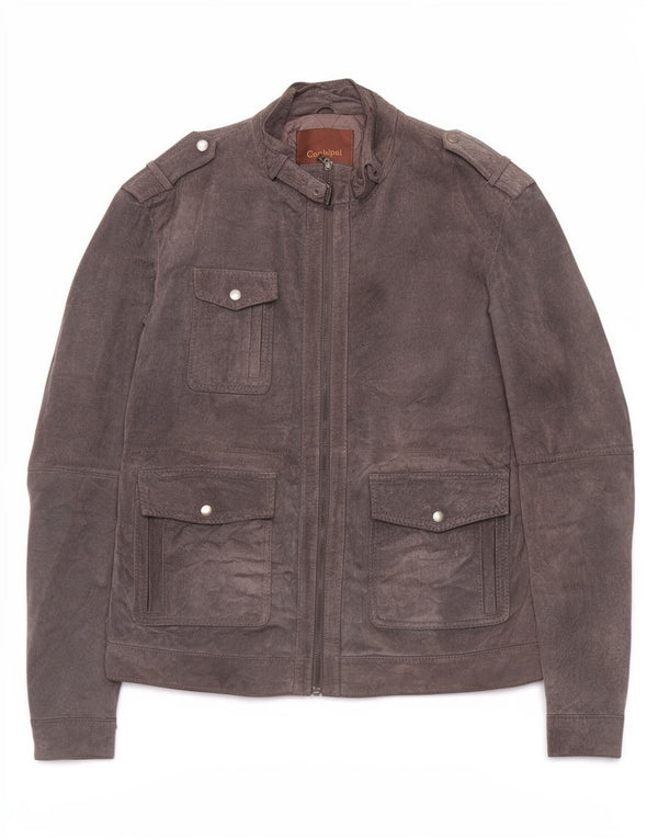 Conbipel Mens Military Leather Jacket IT 52 Large Grey Leather