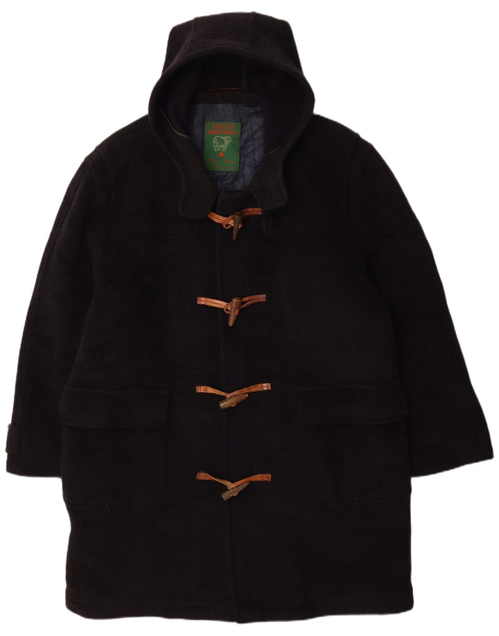 Vintage muški duffle kaput s kapuljačom UK 42 XL tamnoplava vuna