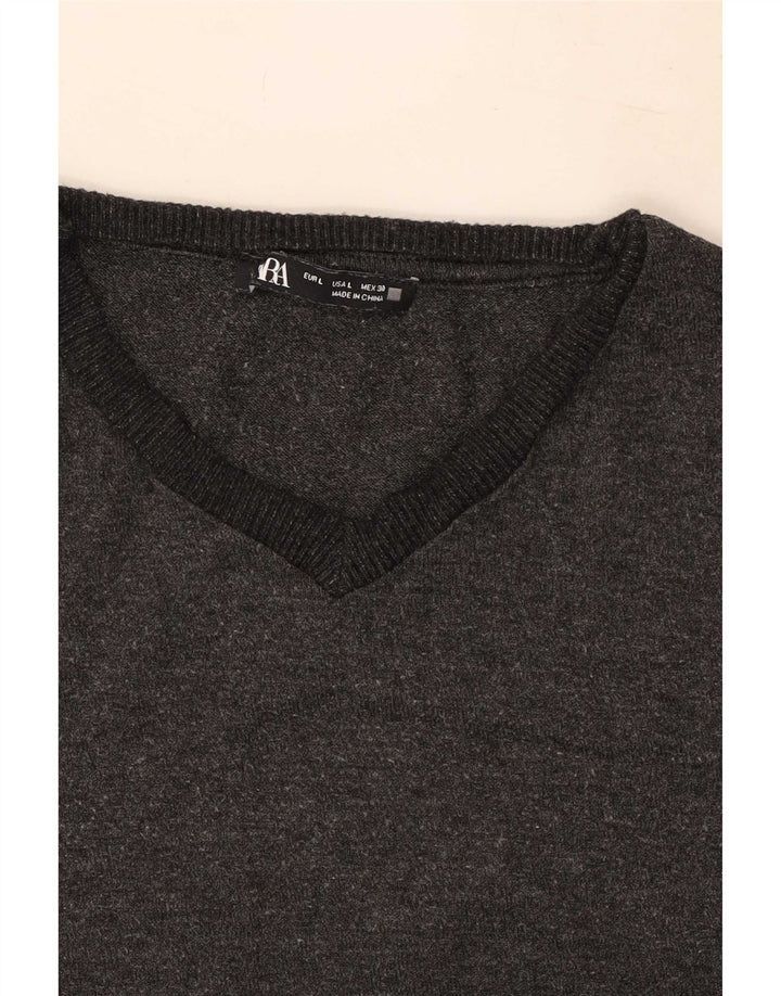 Zara ženski džemper s V-izrezom UK 14 Large Gray Polyester