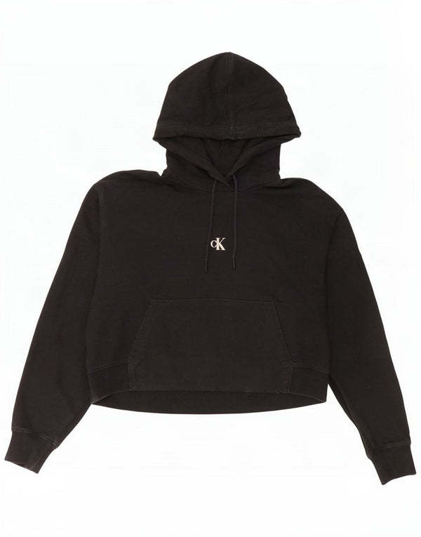 Calvin Klein Jeans Womens Crop Graphic Hoodie Jumper UK 14 Medium Black