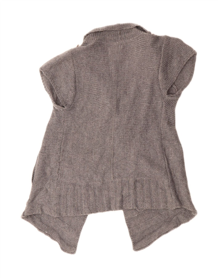 Bijeli ženski otvoreni kardigan pulover kratkih rukava UK 10 Mala siva vunena