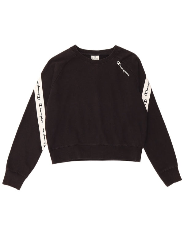 Champion Womens Graphic Sweatshirt Jumper UK 14 Medium Black Colourblock