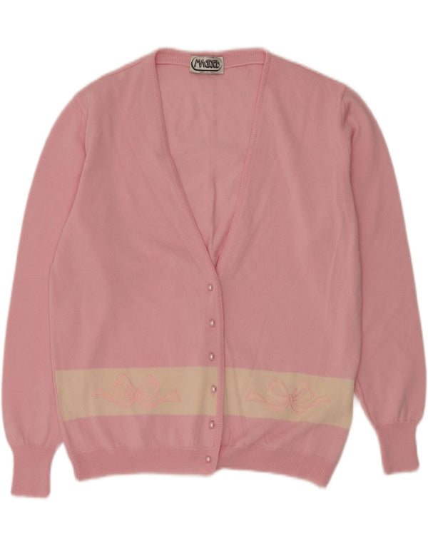 VINTAGE ženski kardigan džemper UK 14 srednje ružičasta nova vuna