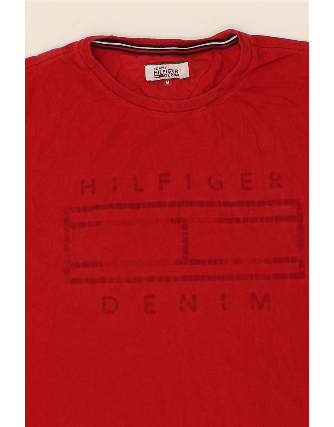 TOMMY HILFIGER Mens Graphic T-Shirt Top Medium Red Cotton Vintage Tommy Hilfiger and Second-Hand Tommy Hilfiger from Messina Hembry 