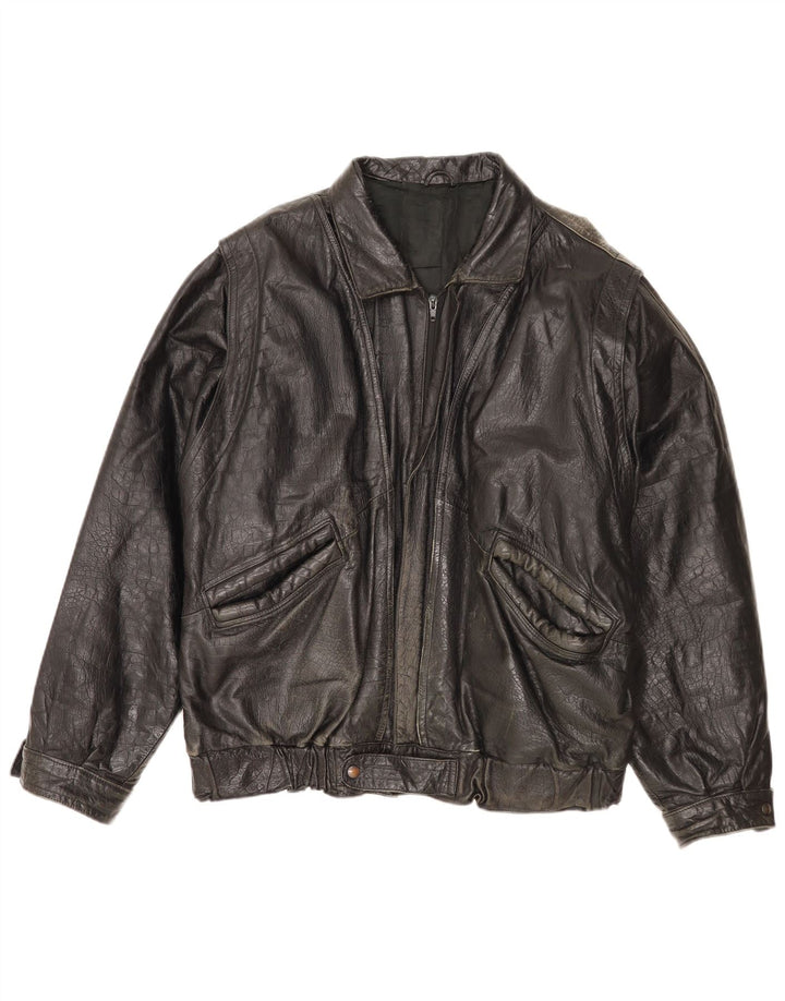 Vintage muška kožna jakna IT 52 XL crna koža