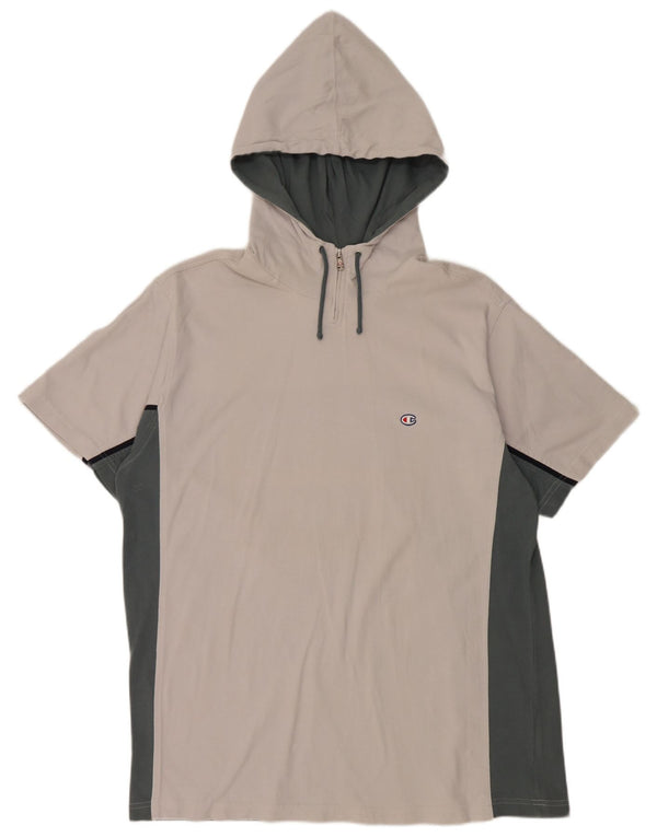 CHAMPION Muška majica kratkih rukava s kapuljačom i izrezom s patentnim zatvaračem 2XL bijeli pamuk u boji