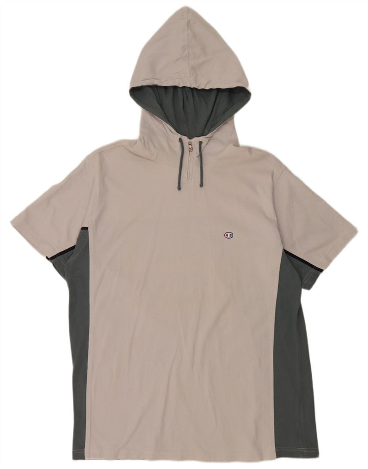 CHAMPION Muška majica kratkih rukava s kapuljačom i izrezom s patentnim zatvaračem 2XL bijeli pamuk u boji