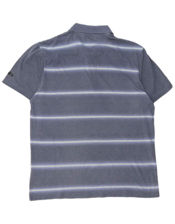 ADIDAS Mens Polo Shirt Large Blue Striped Cotton