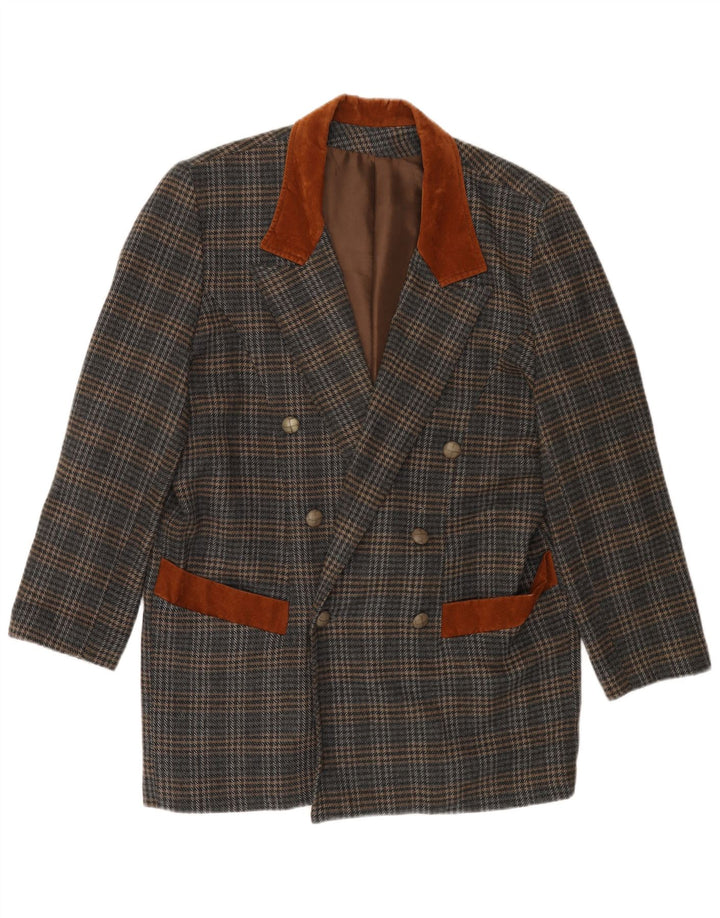 VINTAGE muška duga jakna jakna UK 40 Large Grey Houndstooth