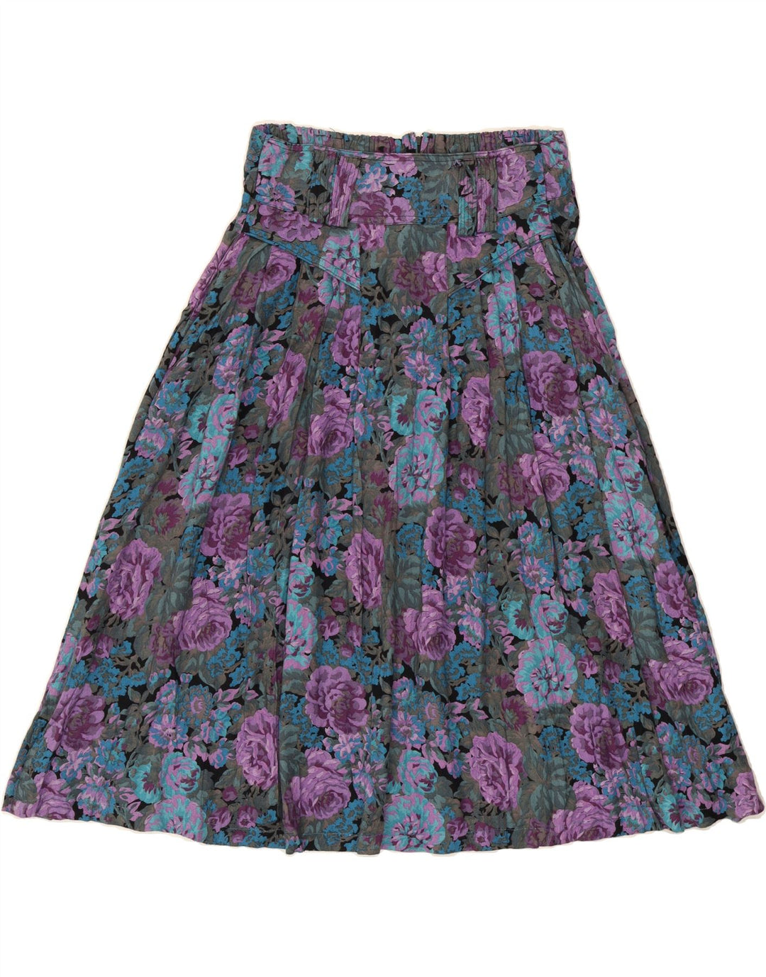 VINTAGE Womens Pleated A-Line Skirt W30 Medium Multicoloured Floral Vintage Vintage and Second-Hand Vintage from Messina Hembry 