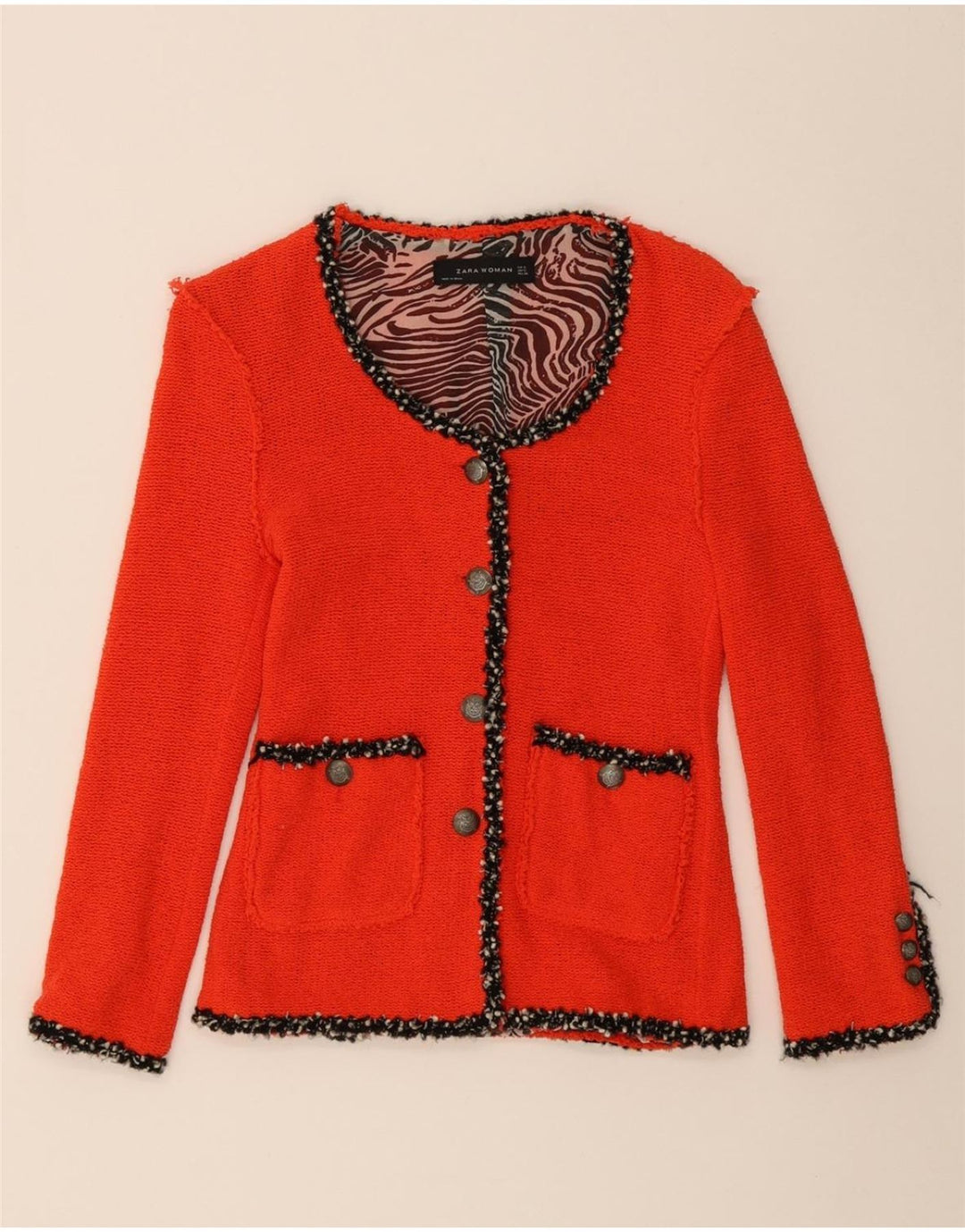 ZARA Womens Knit 4 Button Blazer Jacket UK 10 Small Red Cotton Vintage Zara and Second-Hand Zara from Messina Hembry 