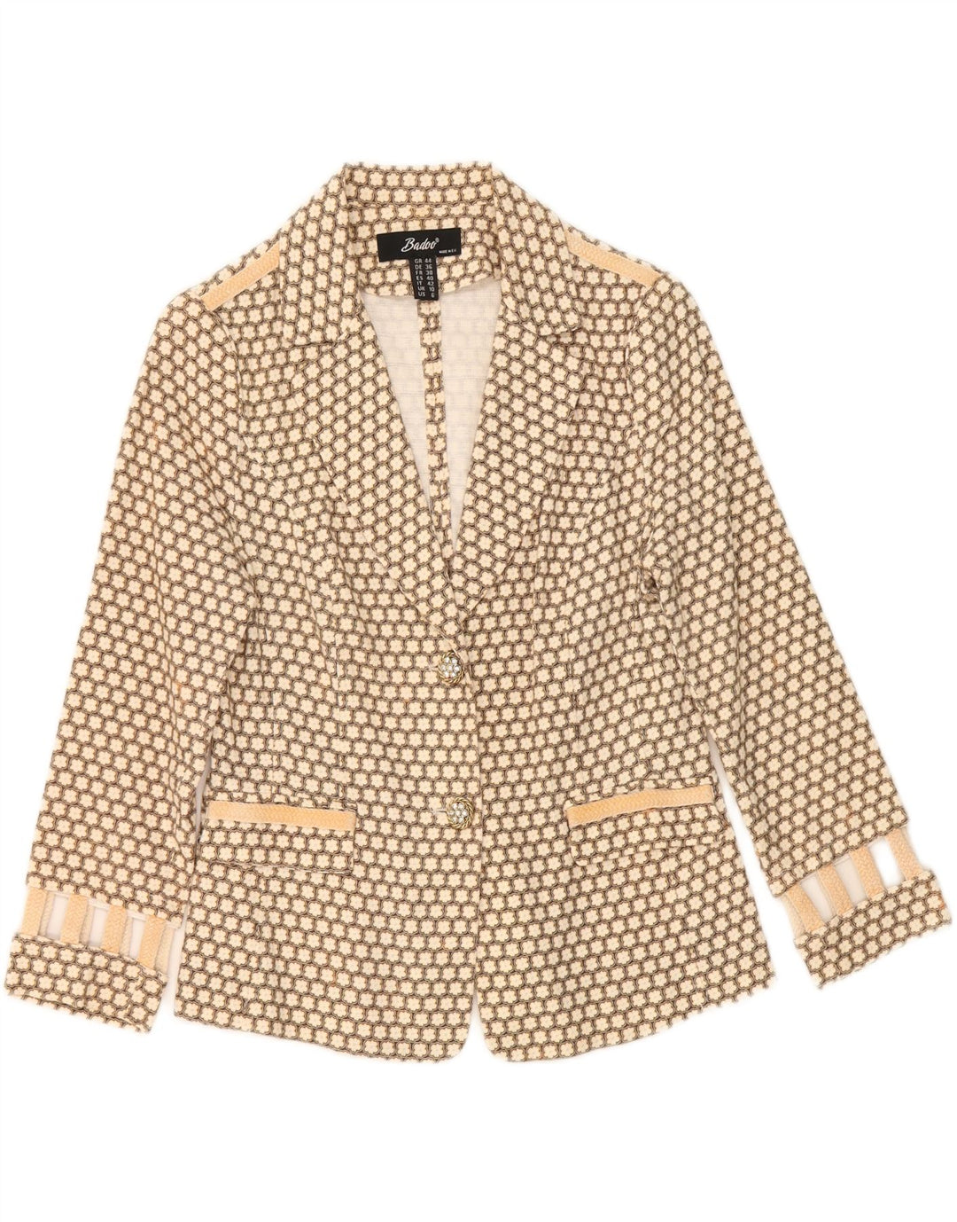 BADOO Womens 2 Button Blazer Jacket UK 10 Small Beige Floral Vintage Badoo and Second-Hand Badoo from Messina Hembry 