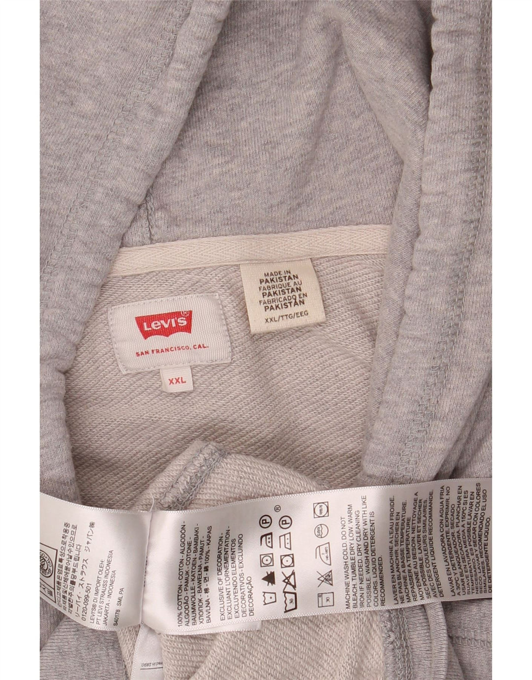 LEVI'S Mens Hoodie Jumper 2XL Grey Cotton Vintage Levi's and Second-Hand Levi's from Messina Hembry 