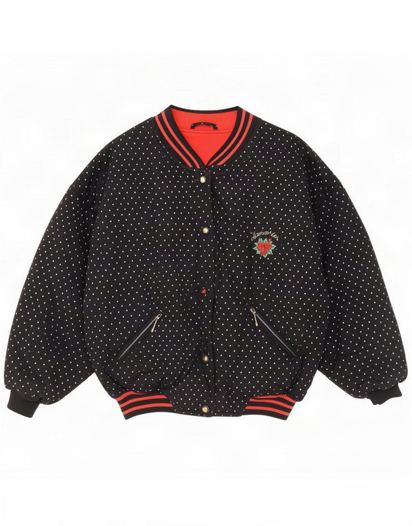 Vintage Bomber jakna za djevojčice 14-15 godina Crni pamuk na točkice Retro