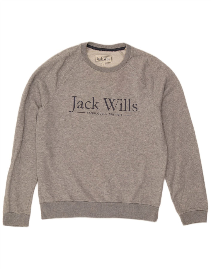JACK WILLS Veliki, sivi pamuk, muški džemper s grafičkim motivima