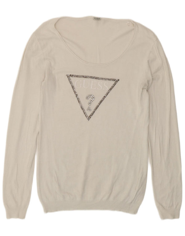 Guess ženski džemper s veznim izrezom UK 16 Velika bijela viskoza