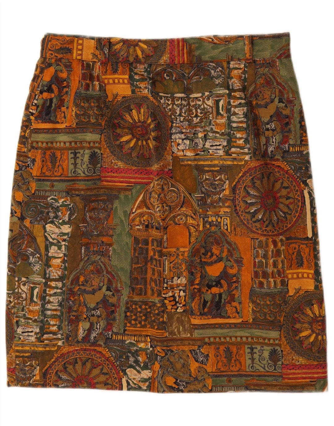 VINTAGE ženska pencil suknja W28 srednje smeđi geometrijski pamuk