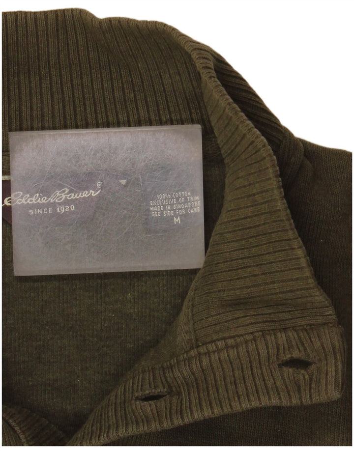 EDDIE BAUER Muški džemper s dugmadima i ovratnikom Srednji kaki pamuk