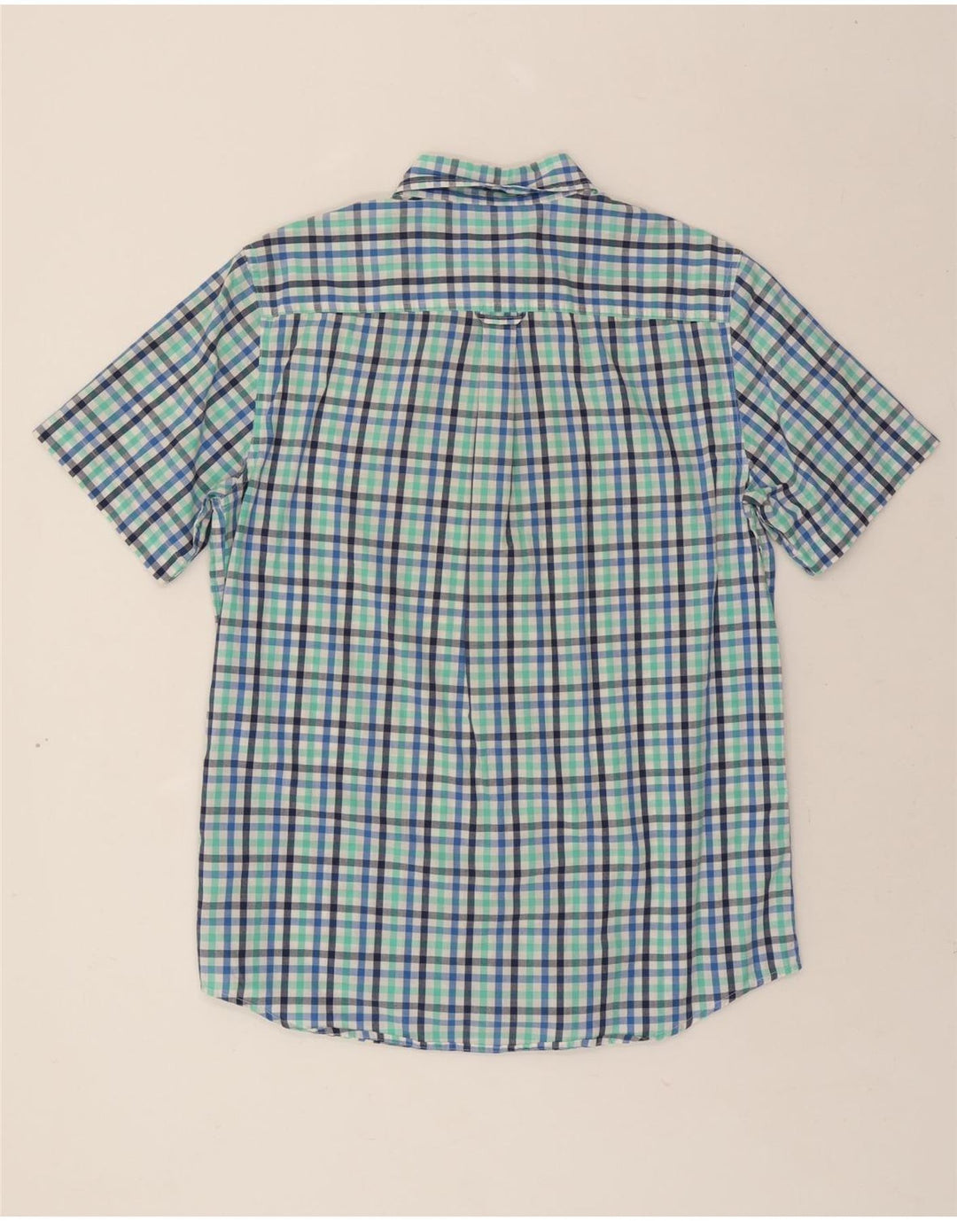 CHAPS Mens Easy Care Short Sleeve Shirt Medium Blue Check Cotton Vintage Chaps and Second-Hand Chaps from Messina Hembry 