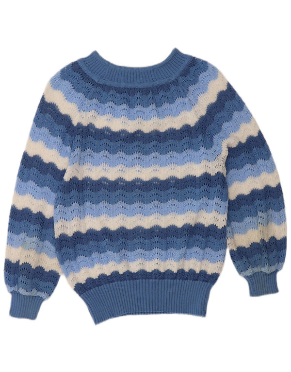 Vintage Womens Boat Neck Jumper Sweater UK 12 Medium Blue Striped