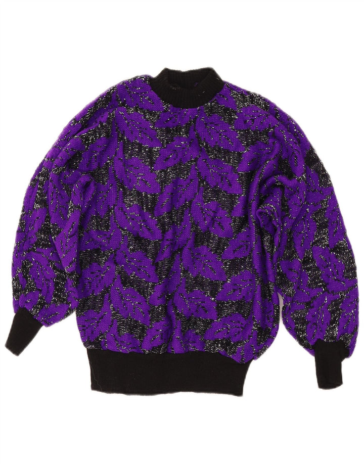 VINTAGE ženski džemper s kornjačičastim ovratnikom UK 8 Mali blok ljubičaste boje