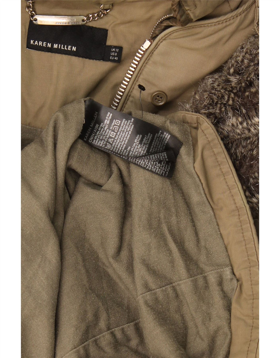 Ženska parka jakna s kapuljačom Karen Millen UK 12, srednji kaki poliester