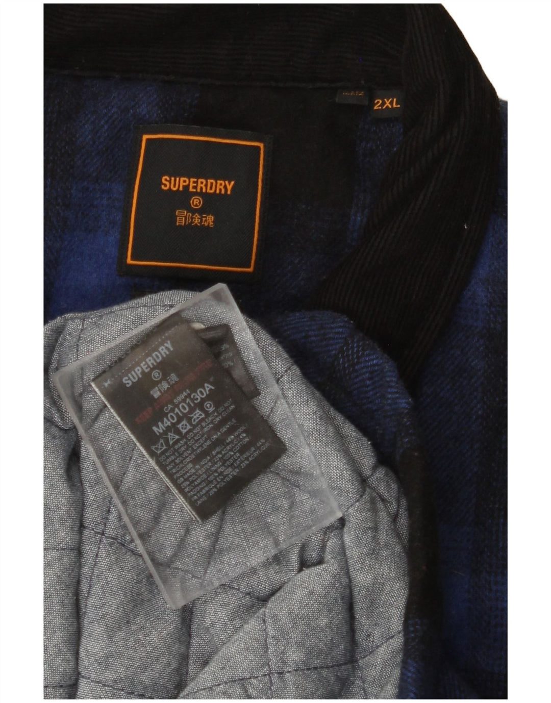SUPERDRY Muška prekošulja, flanelska košulja 2XL tamnoplava karirana vuna